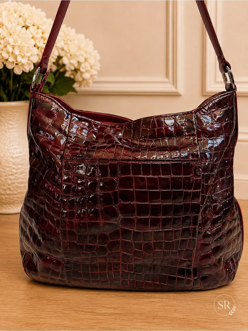 Brighton Croc-Embossed Shoulder Bag in Burgundy